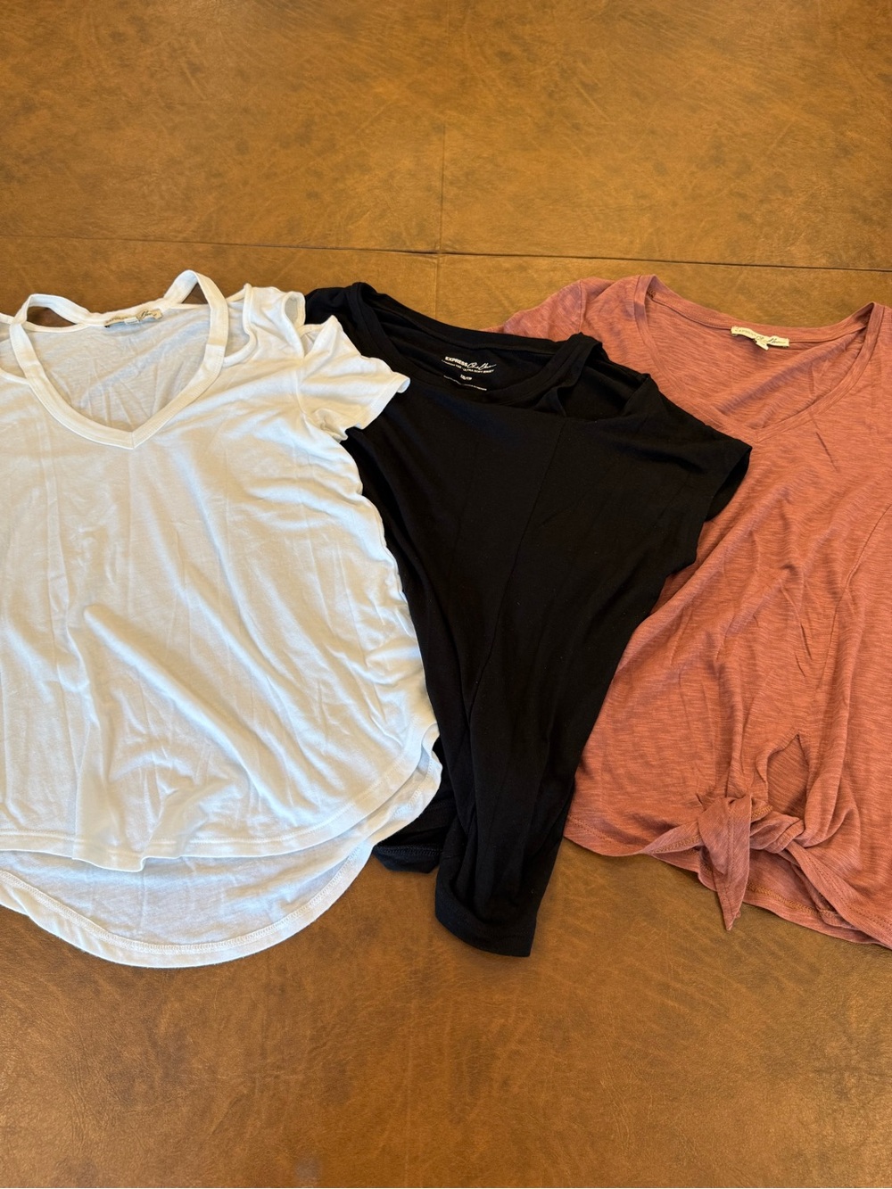 Express Three Women’s Casual Cotton V-Neck Tee - White, Black & Rust XXS
